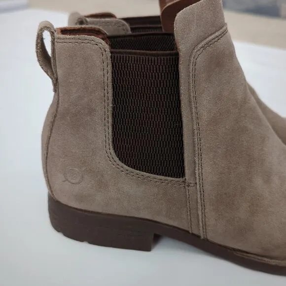 Born Women's Shoes Brown Pull On Ankle Bootie Taupe Suede Chelsea Boot 7M NWOT