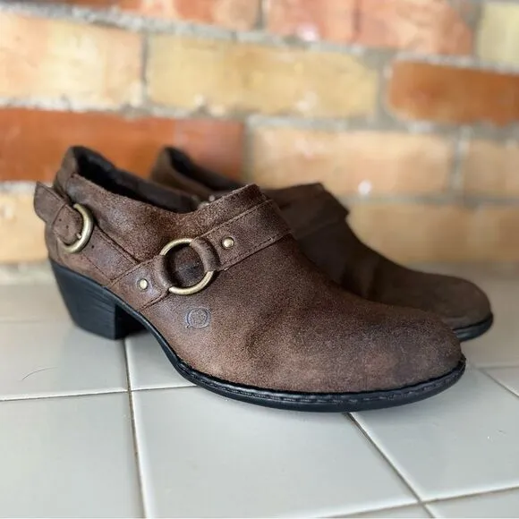 Born Zowy Tobacco Suede Ankle Booties Boots Shoes Heeled Women's size 9.5