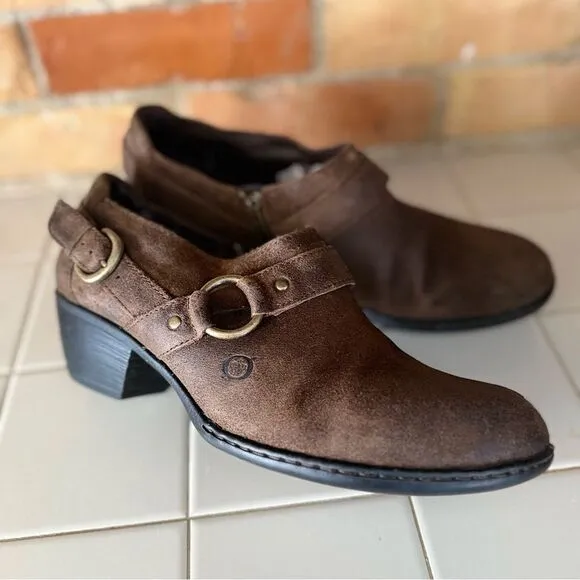 Born Zowy Tobacco Suede Ankle Booties Boots Shoes Heeled Women's size 9.5