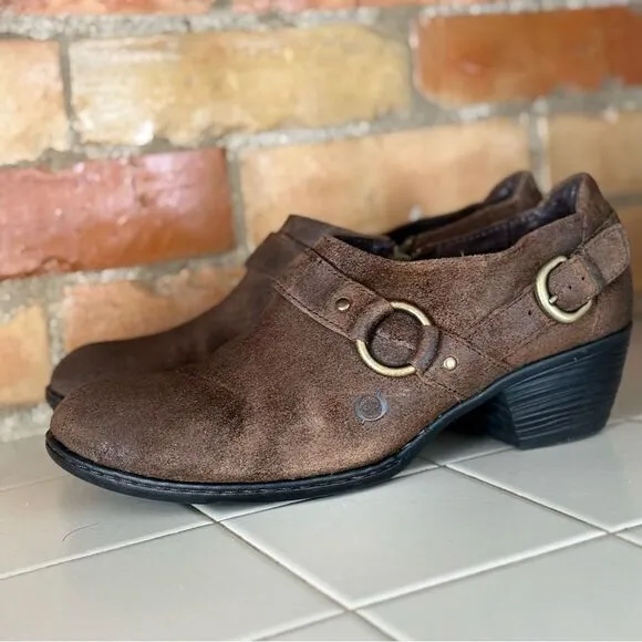 Born Zowy Tobacco Suede Ankle Booties Boots Shoes Heeled Women's size 9.5