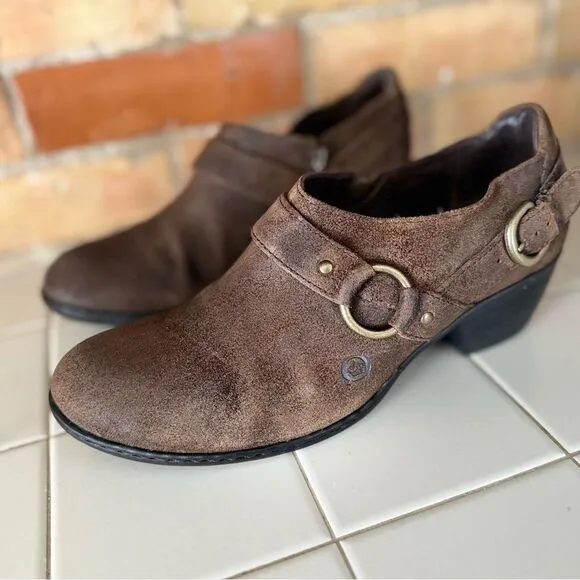 Born Zowy Tobacco Suede Ankle Booties Boots Shoes Heeled Women's size 9.5