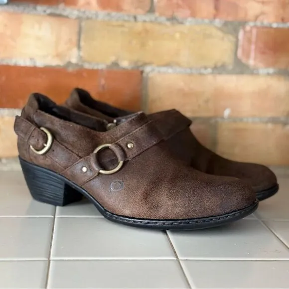 Born Zowy Tobacco Suede Ankle Booties Boots Shoes Heeled Women's size 9.5
