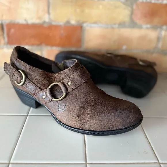 Born Zowy Tobacco Suede Ankle Booties Boots Shoes Heeled Women's size 9.5