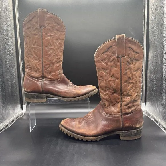 Botas Jaca Brown Leather Boots Western Cowboy  Size 28.5 EE Rugged Sole GUC