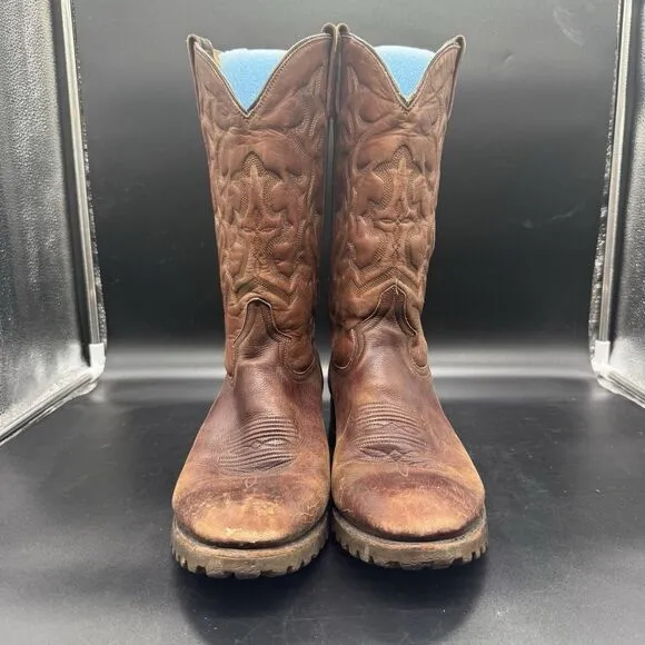 Botas Jaca Brown Leather Boots Western Cowboy  Size 28.5 EE Rugged Sole GUC