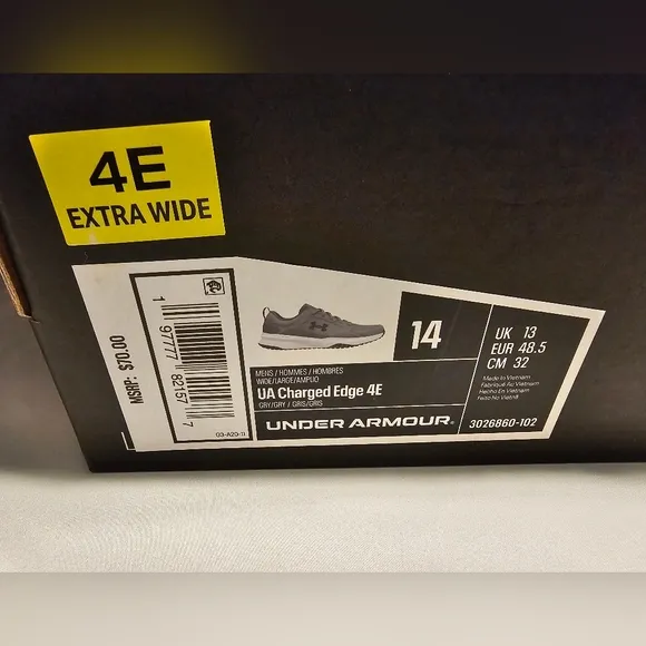 Brand New! Under Armour Men's Gray Athletic Shoes - 14 Extra Wide
