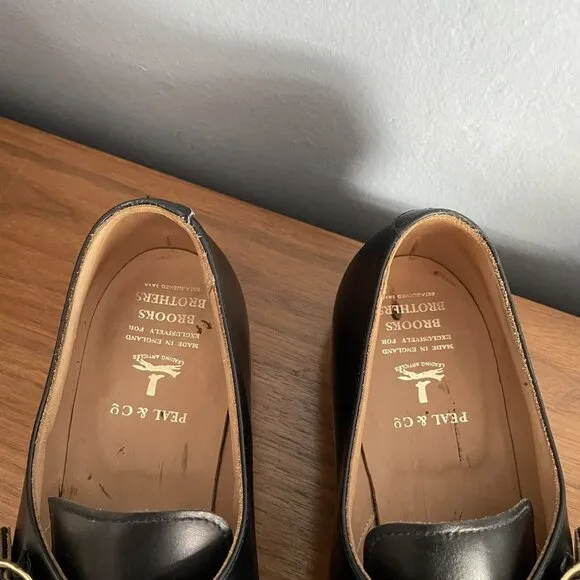 Brooks Brothers Peal Co Monk Strap Dress Shoes Black Leather Mens Size US 11.5 B
