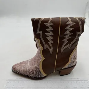 Brown Cowboy Boots for Women Cowgirl Mid Calf Boots Square Toe Chunky Heel Boots
