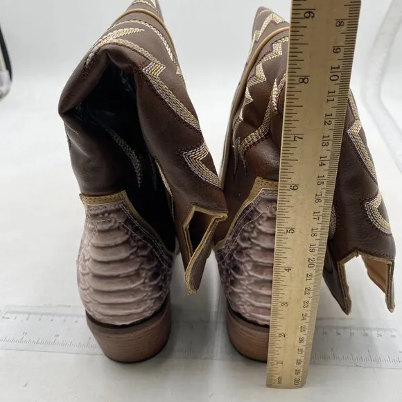 Brown Cowboy Boots for Women Cowgirl Mid Calf Boots Square Toe Chunky Heel Boots