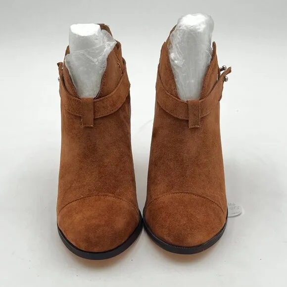 Brown Women's High Chunky Heel Ankle Booties Faux Suede Cowboy Boots