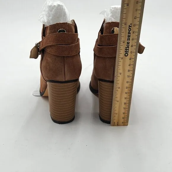Brown Women's High Chunky Heel Ankle Booties Faux Suede Cowboy Boots