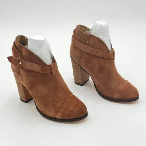 Brown Women's High Chunky Heel Ankle Booties Faux Suede Cowboy Boots