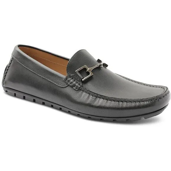 Bruno Magli Mens Black Leather Moccasin Flat Loafers Shoes New