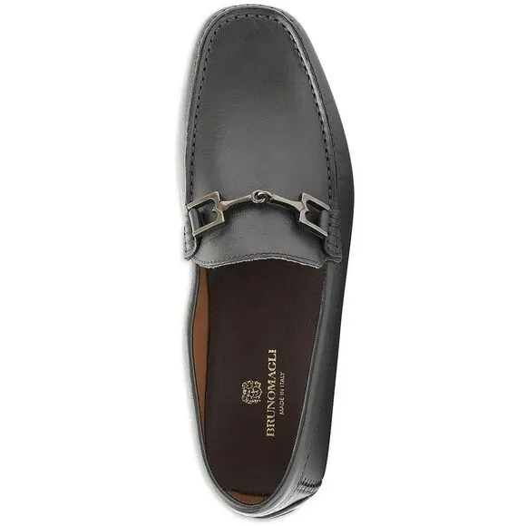 Bruno Magli Mens Black Leather Moccasin Flat Loafers Shoes New