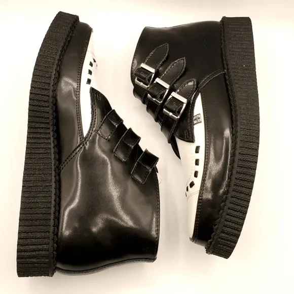 Buckle Creeper Boots Black White Leather TUK NIB