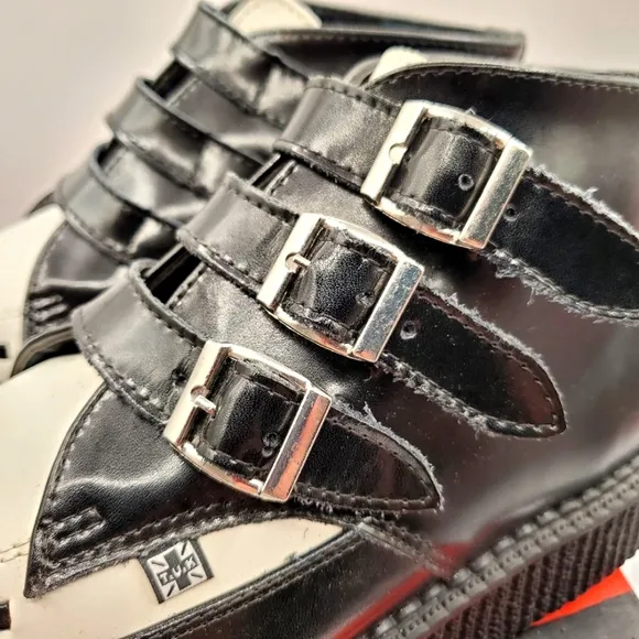 Buckle Creeper Boots Black White Leather TUK NIB