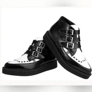 Buckle Creeper Boots Black White Leather TUK NIB