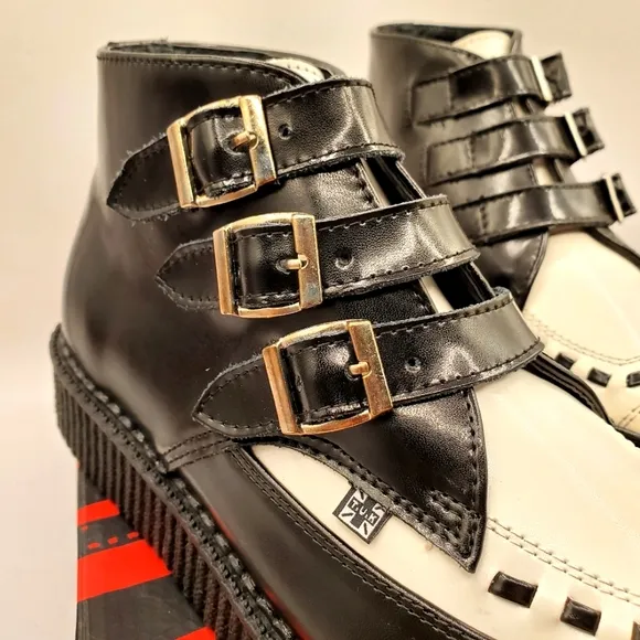 Buckle Creeper Boots Black White Leather TUK NIB