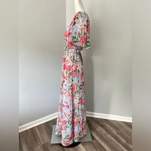 BYTIMO Summer Of Love Floral Long Wrap dress in Blue Dream