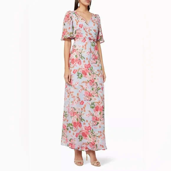 BYTIMO Summer Of Love Floral Long Wrap dress in Blue Dream
