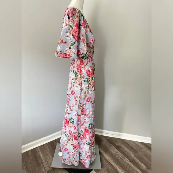 BYTIMO Summer Of Love Floral Long Wrap dress in Blue Dream