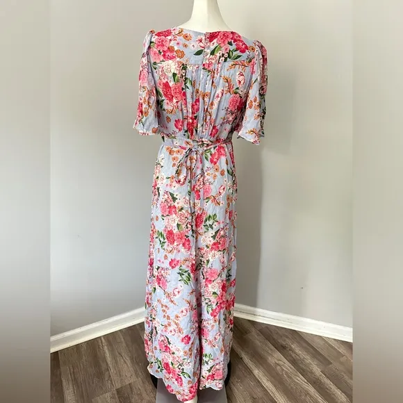 BYTIMO Summer Of Love Floral Long Wrap dress in Blue Dream