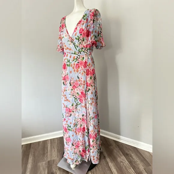 BYTIMO Summer Of Love Floral Long Wrap dress in Blue Dream