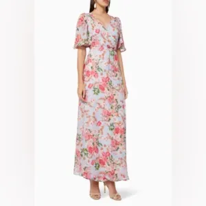 BYTIMO Summer Of Love Floral Long Wrap dress in Blue Dream