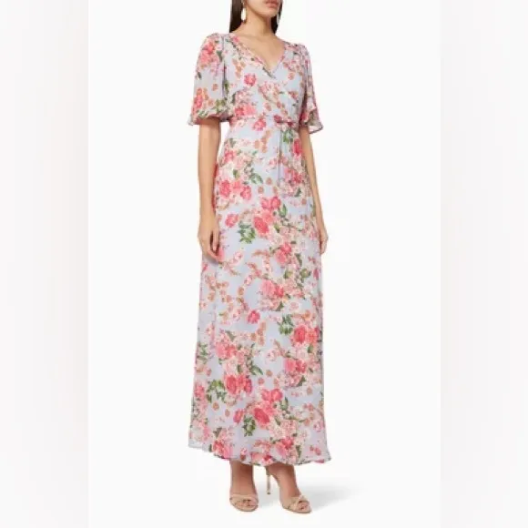 BYTIMO Summer Of Love Floral Long Wrap dress in Blue Dream