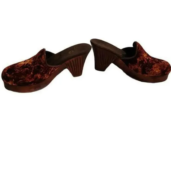 CALLEEN CORDERO Womens Velvet Wooden Clogs Mules Designer Handmade Size 9.5
