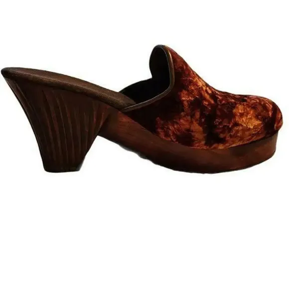 CALLEEN CORDERO Womens Velvet Wooden Clogs Mules Designer Handmade Size 9.5