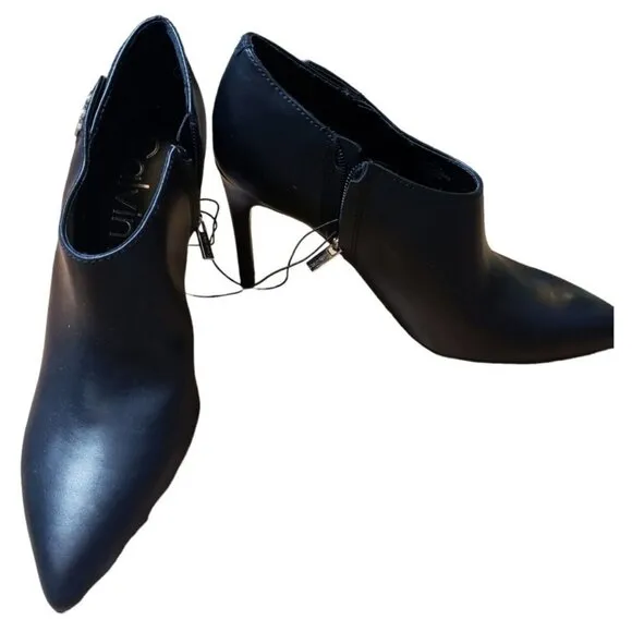 Calvin Klein Hally 2 Womens Boots Sz 11M Shoes 3.5” High Heels Ankle Black NEW
