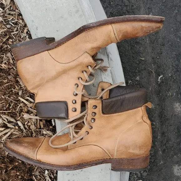 Calzoleria Harris Men's Tan Leather Boots Hand Made In Italy Size 9