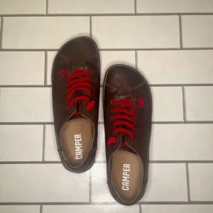 Camper Brown and Red Casual Sneakers with Suede Upper and Rounded Toe