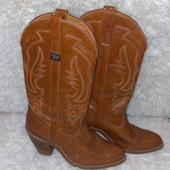 Capezio West Faux Leather Embroidered Heeled Western Cowboy Boots Size 9.5