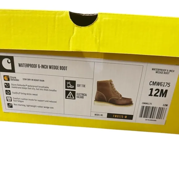 Carhartt Waterproof Leather 6” Wedge Boot Sz 12M New in Box