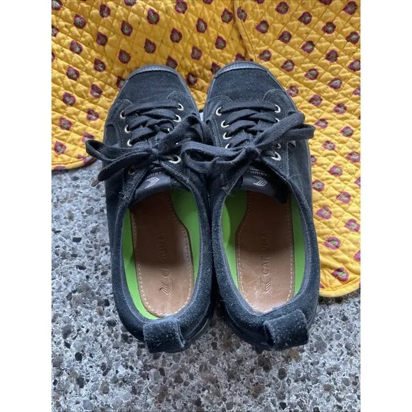 Cariuma OCA Shoes Women's 8 Triple Black Suede Low Top Lace Up Casual Sneakers