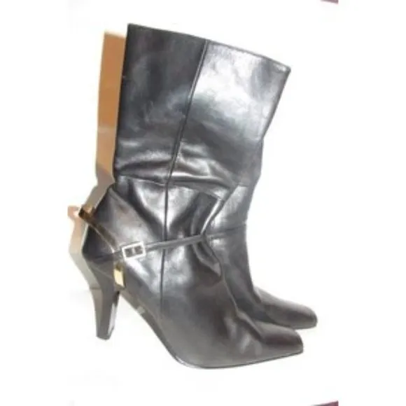 Carlos Santana Soft Black Leather Mid Calf Zip