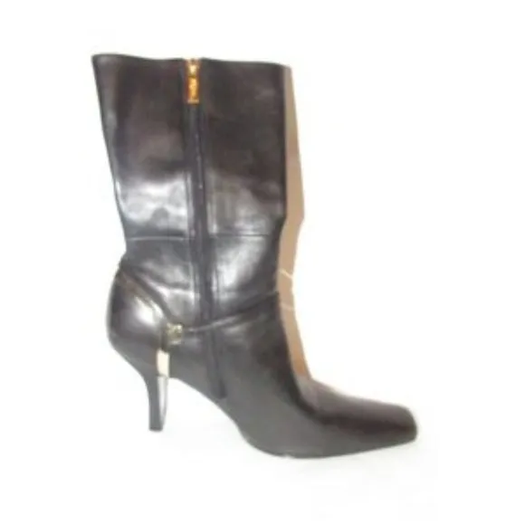 Carlos Santana Soft Black Leather Mid Calf Zip