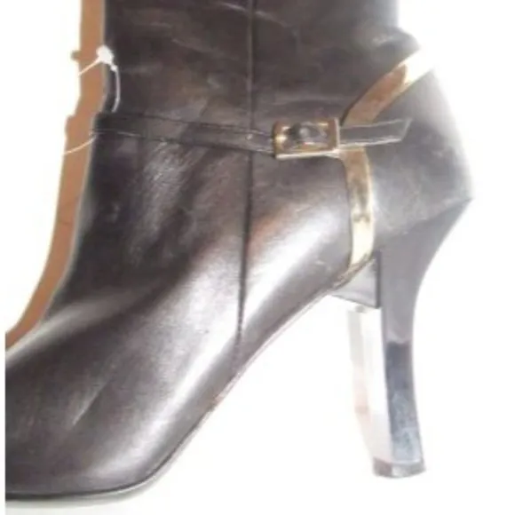 Carlos Santana Soft Black Leather Mid Calf Zip