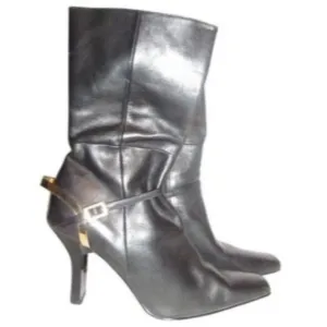 Carlos Santana Soft Black Leather Mid Calf Zip