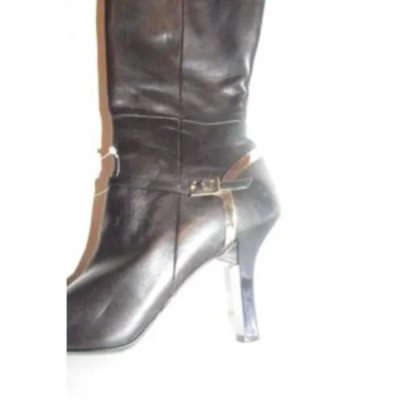 Carlos Santana Soft Black Leather Mid Calf Zip