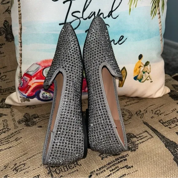 Carvela Gray Crystal Rhinestone Embellished Loafers Shoes