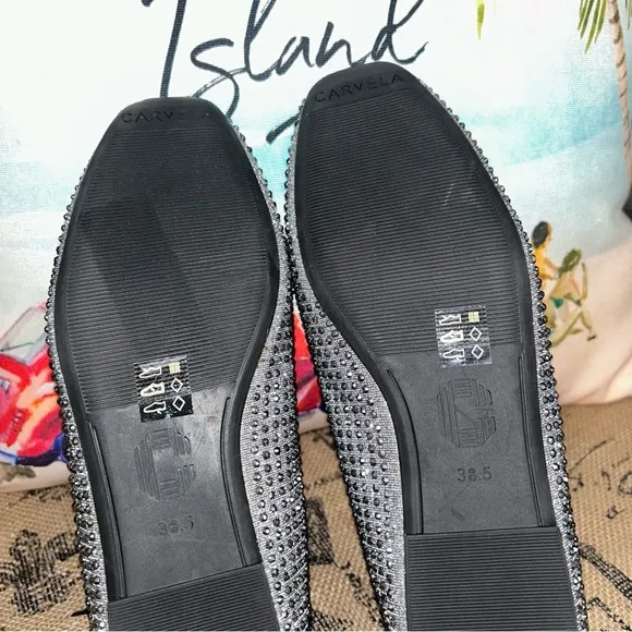Carvela Gray Crystal Rhinestone Embellished Loafers Shoes