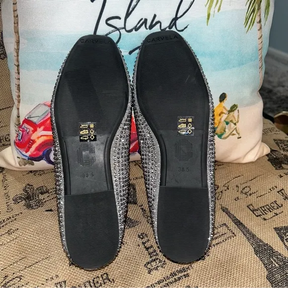 Carvela Gray Crystal Rhinestone Embellished Loafers Shoes