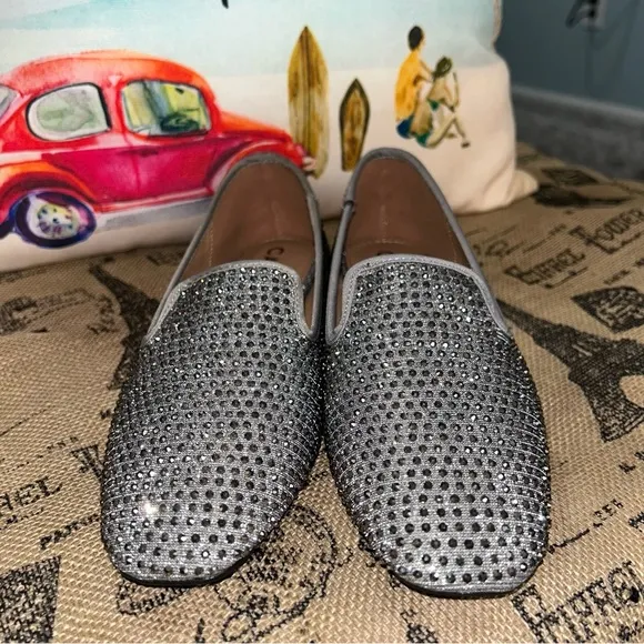 Carvela Gray Crystal Rhinestone Embellished Loafers Shoes