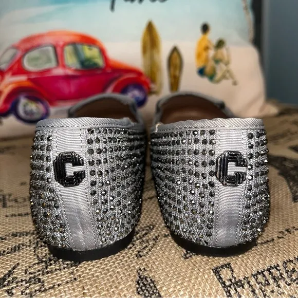 Carvela Gray Crystal Rhinestone Embellished Loafers Shoes