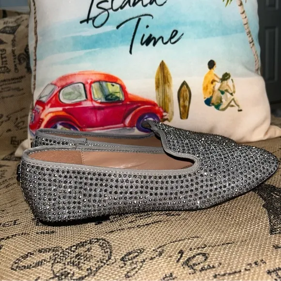 Carvela Gray Crystal Rhinestone Embellished Loafers Shoes