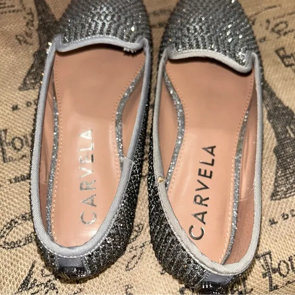 Carvela Gray Crystal Rhinestone Embellished Loafers Shoes