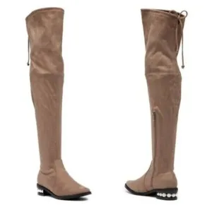 Catherine Malandrino Womens Size 8.5 Perse Embellished Over The Knee Boots Taupe